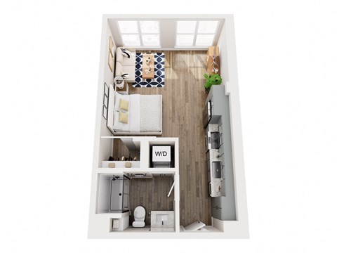 Floor plan for studio, 1 bath, 527 sqft