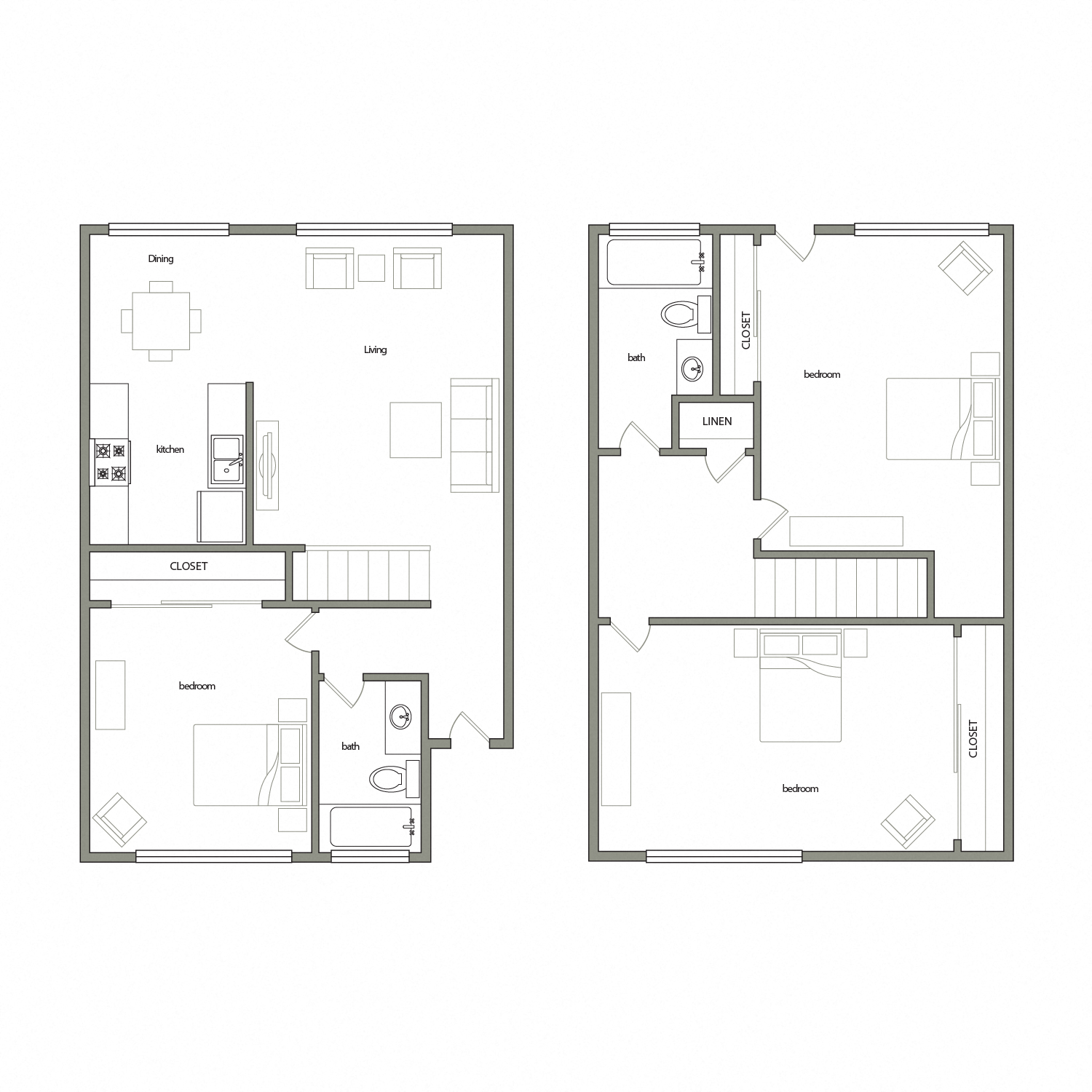 Floor plan for 3 beds, 2 baths, 1371 sqft