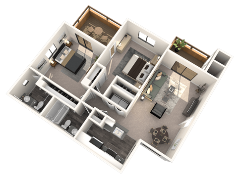 Floor plan for 2 beds, 2 baths, 978 sqft