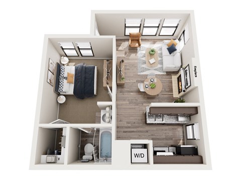 Floor plan for 1 bed, 1 bath, 533 sqft