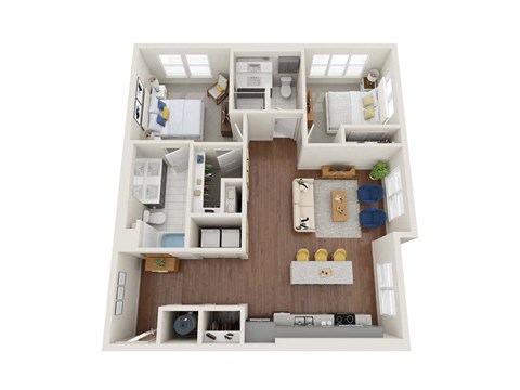 Floor plan for 2 beds, 2 baths, 1080 sqft