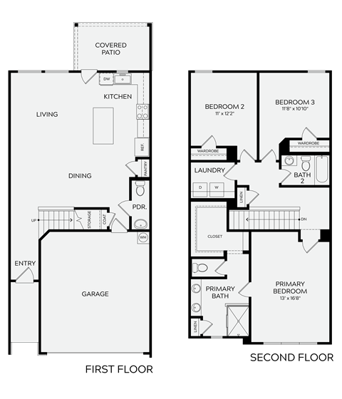 Floor plan for 3 beds, 2.5 baths, 1763 sqft