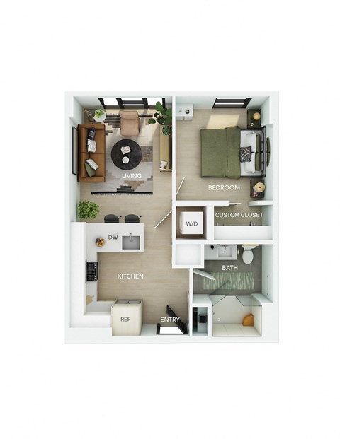 Floor plan for 1 bed, 1 bath, 541 sqft