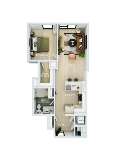 Floor plan for 1 bed, 1 bath, 704 sqft
