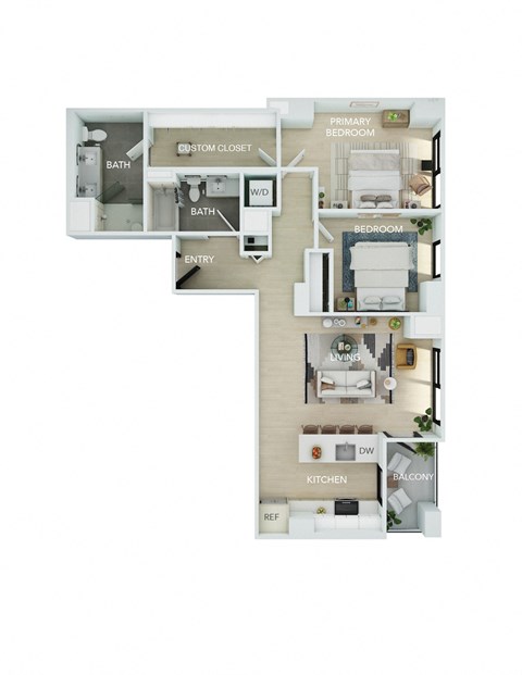 Floor plan for 2 beds, 2 baths, 1100 sqft