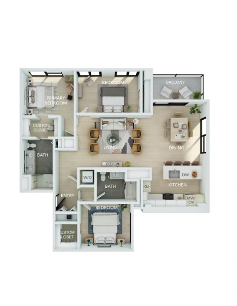 Floor plan for 3 beds, 2 baths, 1563 sqft