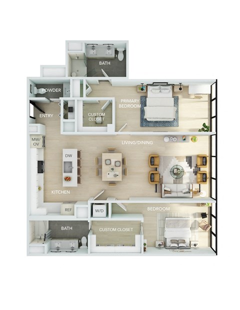 Floor plan for 2 beds, 2.5 baths, 1554 sqft