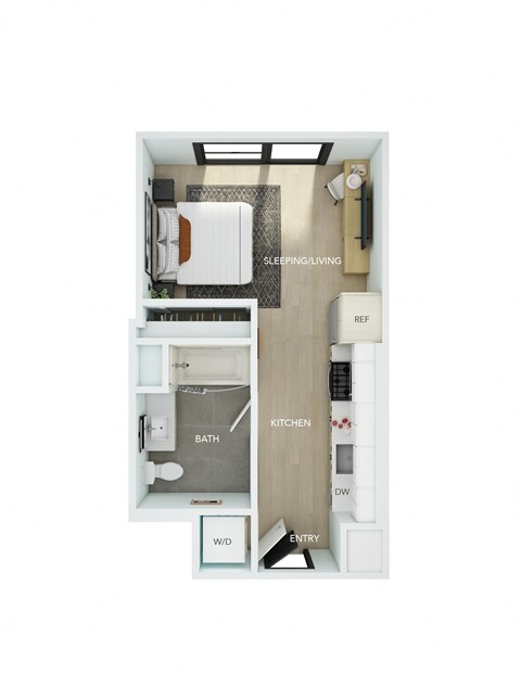 Floor plan for studio, 1 bath, 404 sqft