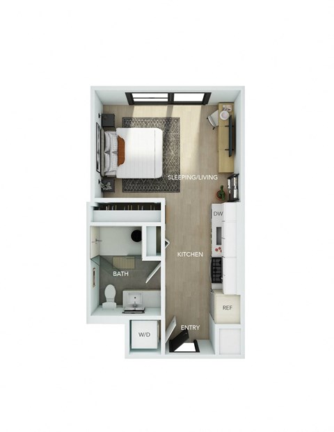 Floor plan for studio, 1 bath, 404 sqft