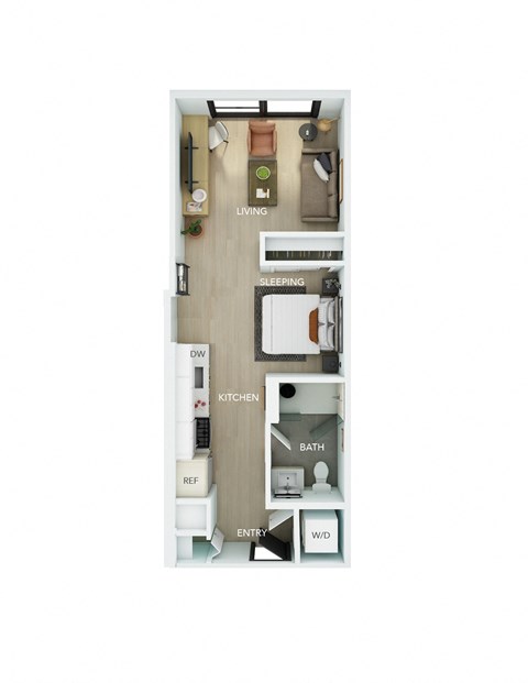 Floor plan for studio, 1 bath, 539 sqft
