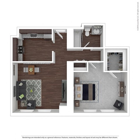 Floor plan for 1 bed, 1 bath, 703 sqft