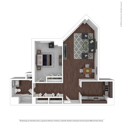 Floor plan for 1 bed, 1 bath, 740 sqft