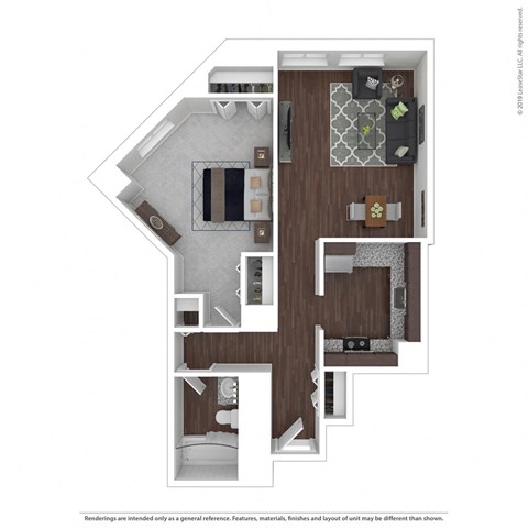 Floor plan for 1 bed, 1 bath, 745 sqft