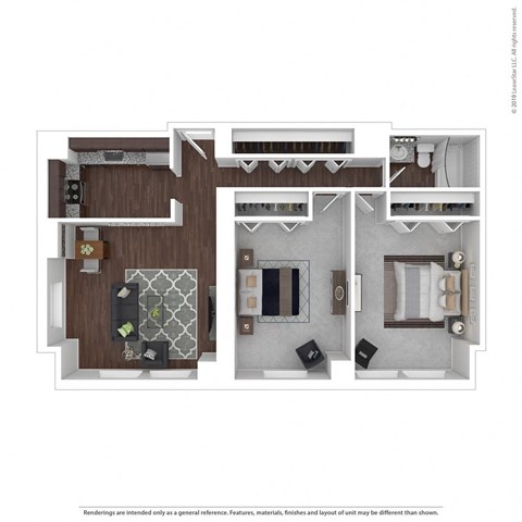 Floor plan for 2 beds, 1 bath, 924 sqft
