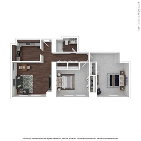 Floor plan for 2 beds, 1 bath, 925 sqft