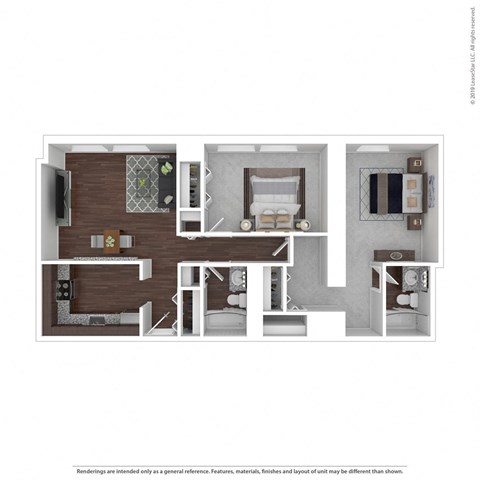 Floor plan for 2 beds, 2 baths, 945 sqft