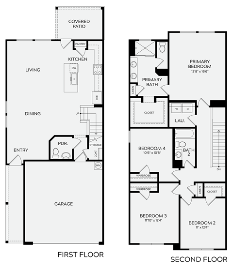 Floor plan for 4 beds, 2.5 baths, 1938 sqft