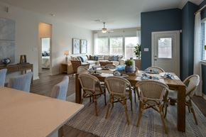 Cypress apartment for rent - A dining room with a table set for six.