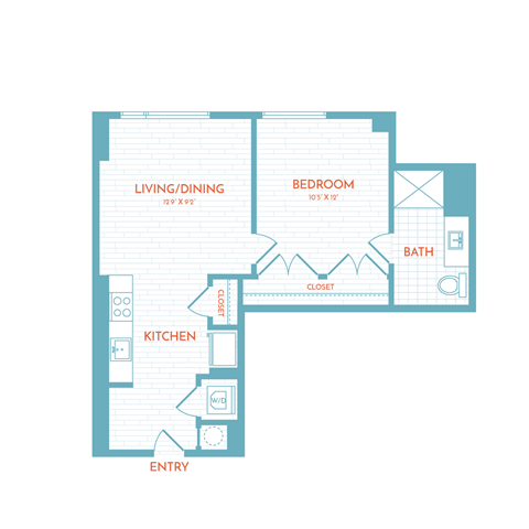 Floor plan for 1 bed, 1 bath, 567 sqft