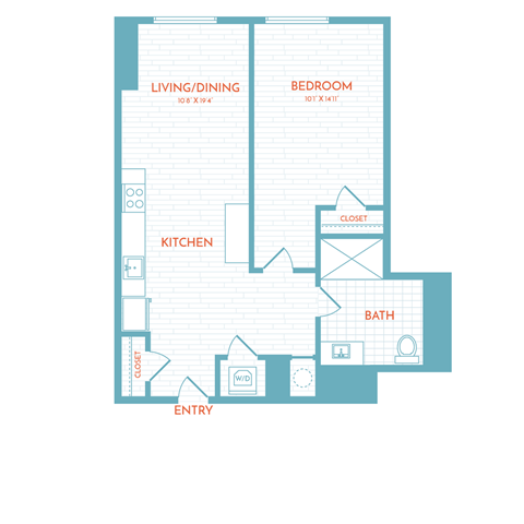 Floor plan for 1 bed, 1 bath, 694 sqft