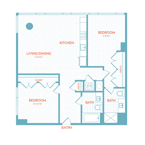 Floor plan for 2 beds, 2 baths, 1103 sqft
