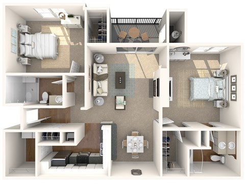 Floor plan for 2 beds, 2 baths, 1084 sqft