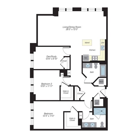 Floor plan for 2 beds, 2 baths, 1440 sqft