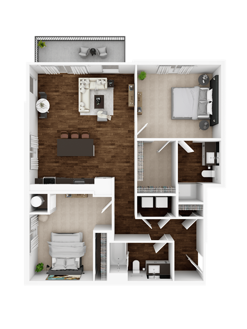Floor plan for 2 beds, 2 baths, 1163 sqft