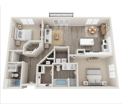 Floor plan for 2 beds, 2 baths, 1245 sqft
