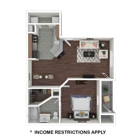 Floor plan for 1 bed, 1 bath, 663 sqft