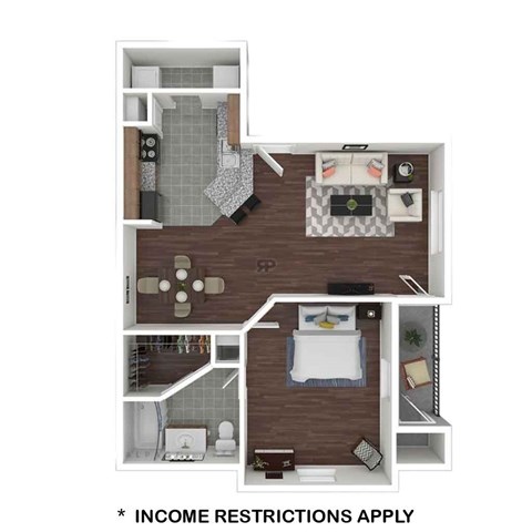 Floor plan for 1 bed, 1 bath, 680 sqft