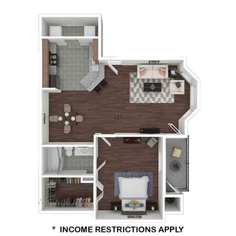 Floor plan for 1 bed, 1 bath, 695 sqft