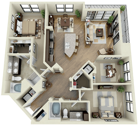 Floor plan for 2 beds, 2 baths, 1469 sqft