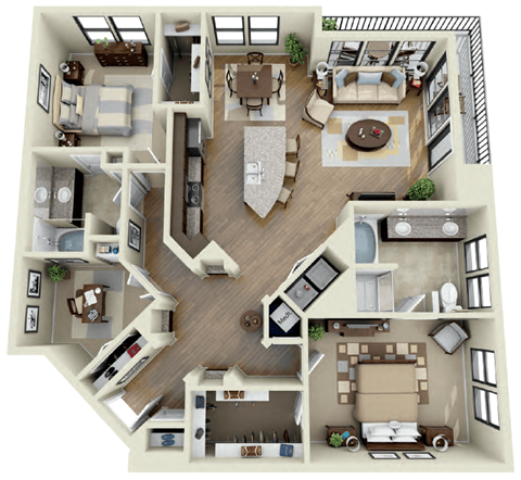 Floor plan for 2 beds, 2 baths, 1458 sqft