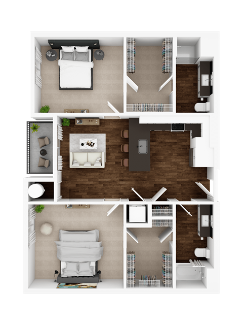 Floor plan for 2 beds, 2 baths, 1219 sqft