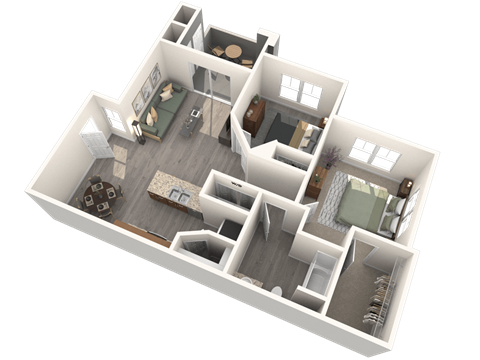 Floor plan for 1 bed, 1 bath, 943 sqft