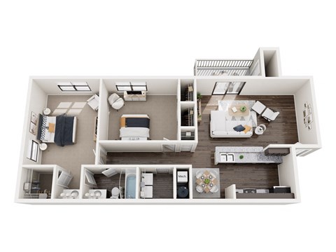 Floor plan for 2 beds, 1 bath, 901 sqft