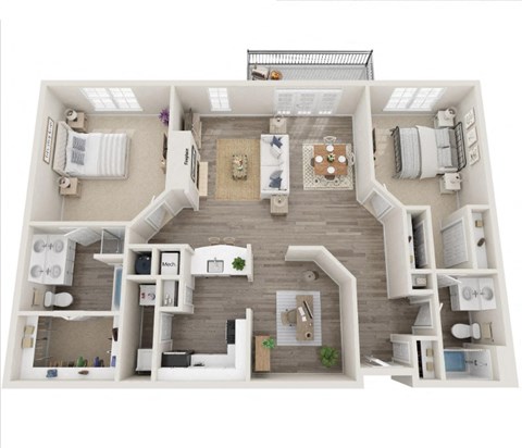 Floor plan for 2 beds, 2 baths, 1375 sqft