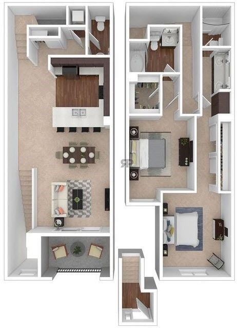 Floor plan for 2 beds, 2 baths, 1623 sqft