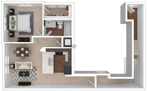 Floor plan for 1 bed, 1 bath, 741 sqft