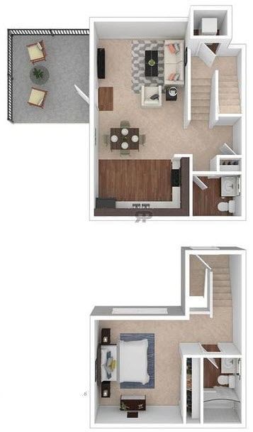 Floor plan for 1 bed, 1 bath, 873 sqft