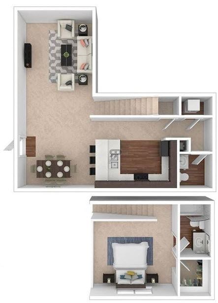 Floor plan for 1 bed, 1 bath, 1042 sqft