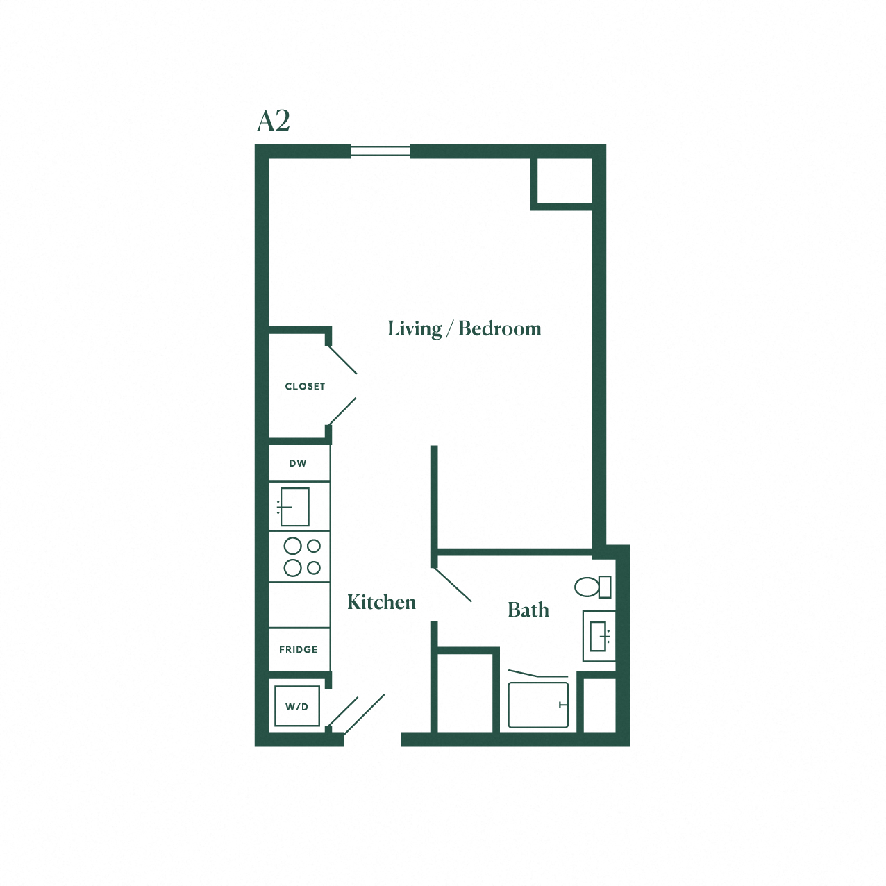 Floor plan for studio, 1 bath, 520 sqft