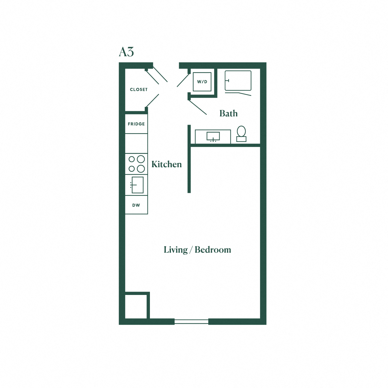 Floor plan for studio, 1 bath, 486 sqft