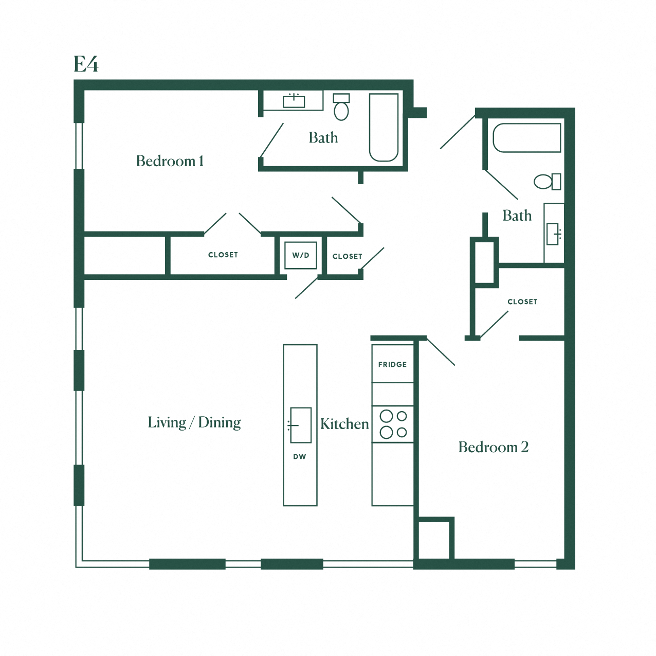 Floor plan for 2 beds, 2 baths, 1117 sqft
