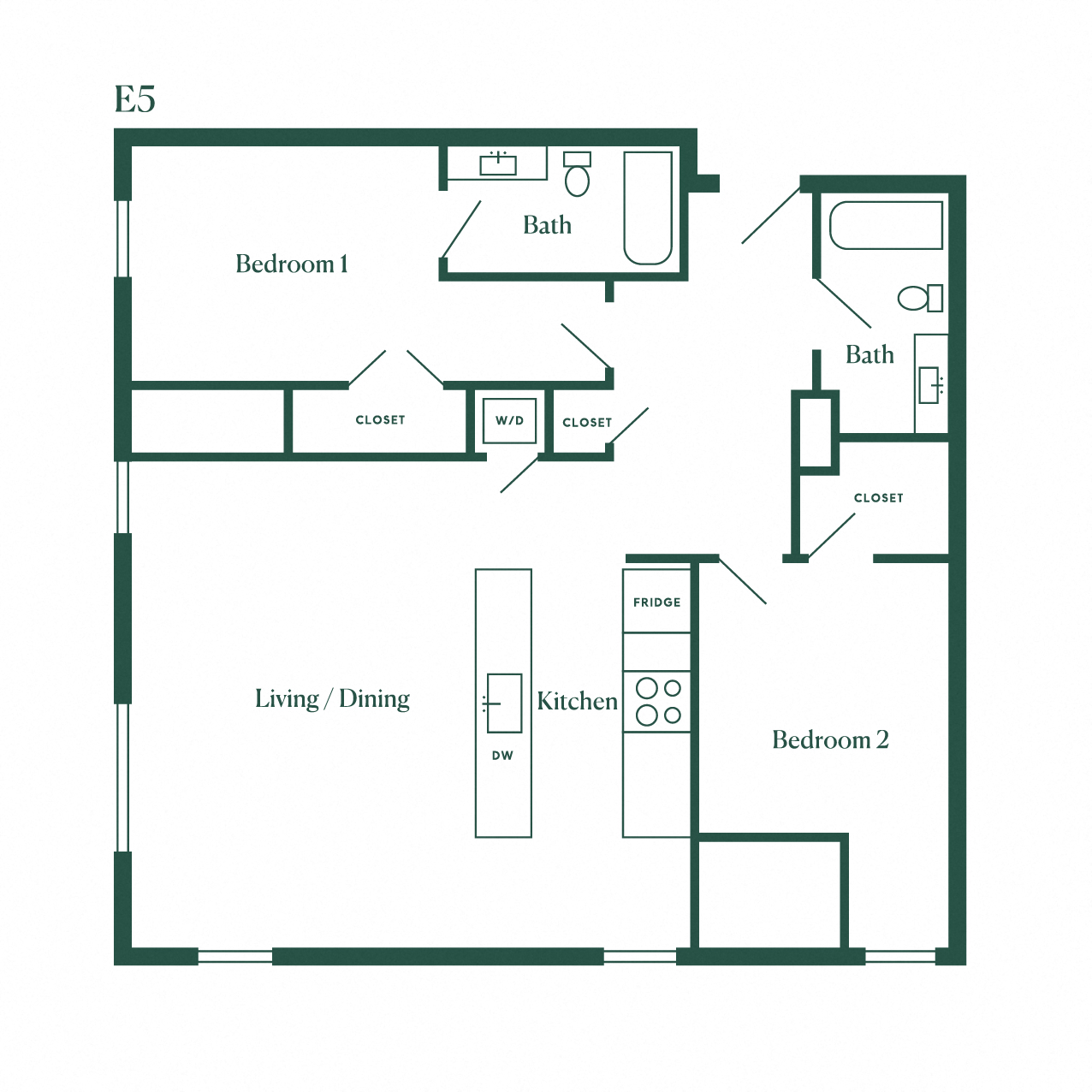 Floor plan for 2 beds, 2 baths, 1186 sqft