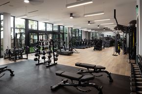 San Diego apartment for rent - A gym with a variety of equipment including weights and treadmills.