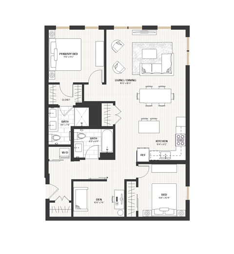 Floor plan for 2 beds, 2 baths, 1181 sqft