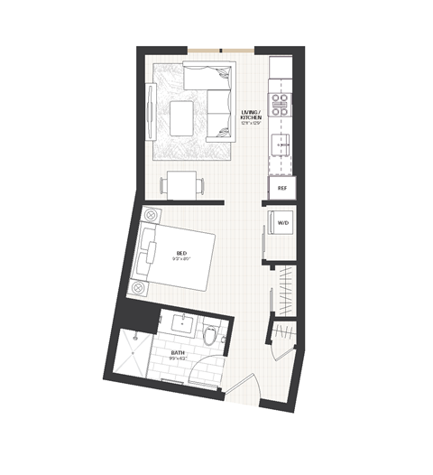 Floor plan for studio, 1 bath, 455 sqft