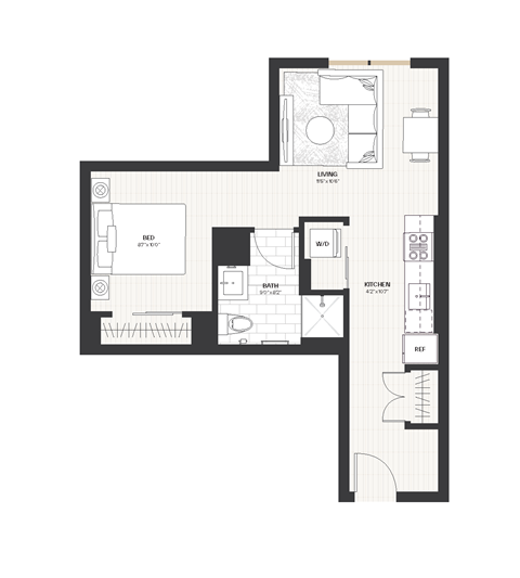 Floor plan for studio, 1 bath, 515 sqft